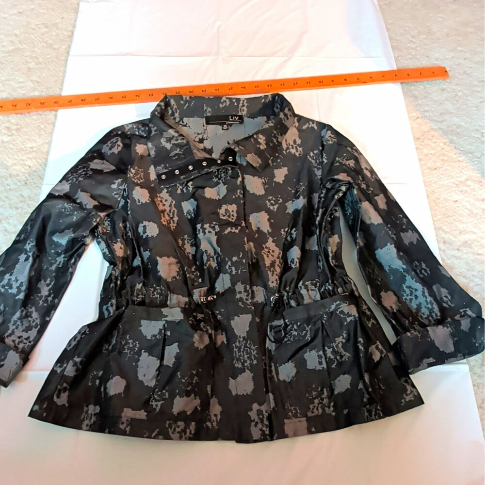 LIV by Habitat Clothes Womens Abstract Snap Studded Pocket Jacket Black/Gray XS